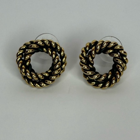 Gold and Black Twisted Rope Earrings - Picture 3 of 5